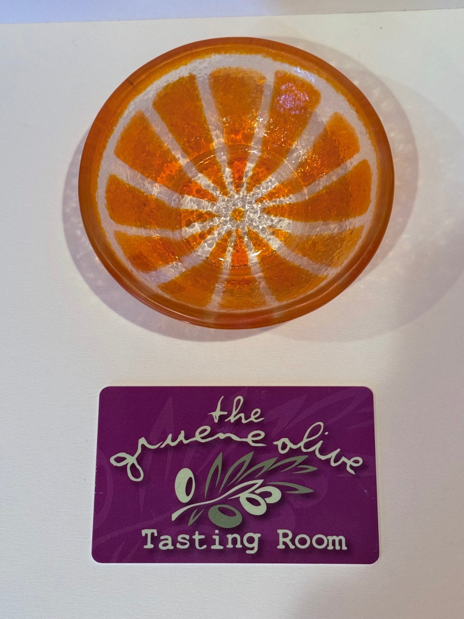 Hand blown glass hand/ painted dish 9cmx4cm