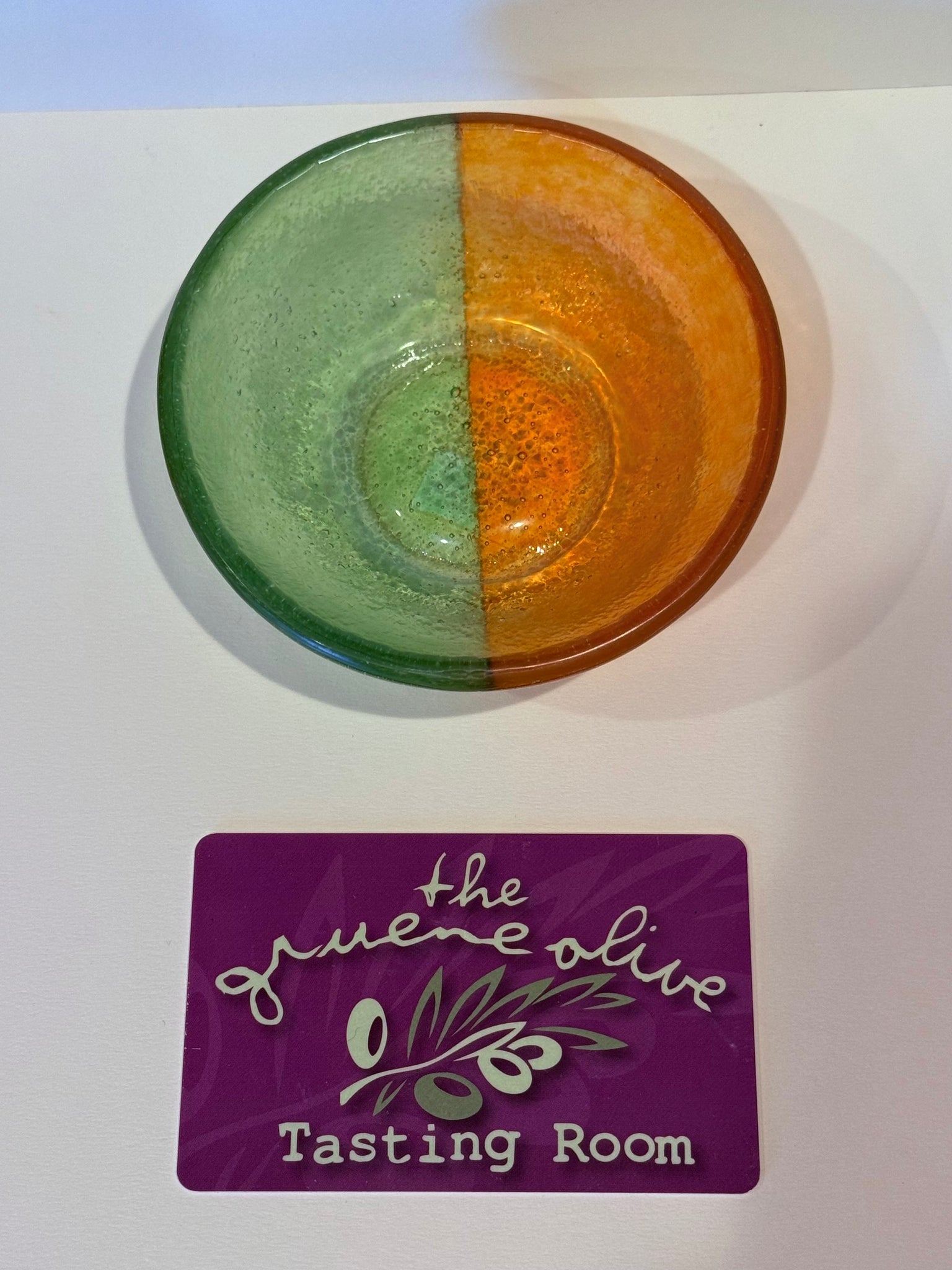 Hand blown glass hand, painted dish 9cmx4cm