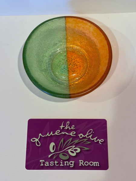 Hand blown glass hand, painted dish 9cmx4cm